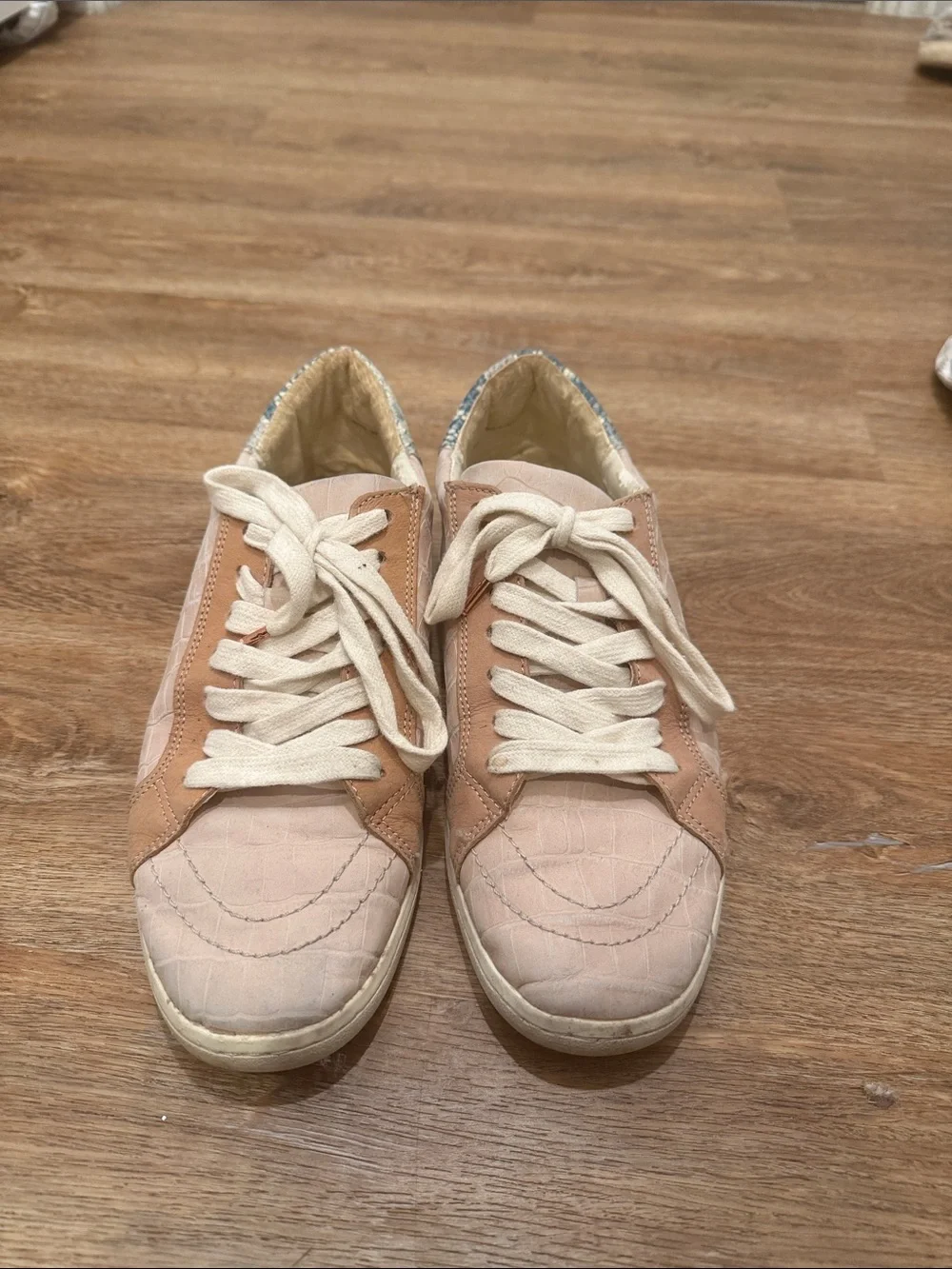 Dolce Vita Pink Croc-Embossed Sneakers with Blue Snake Heel Accent